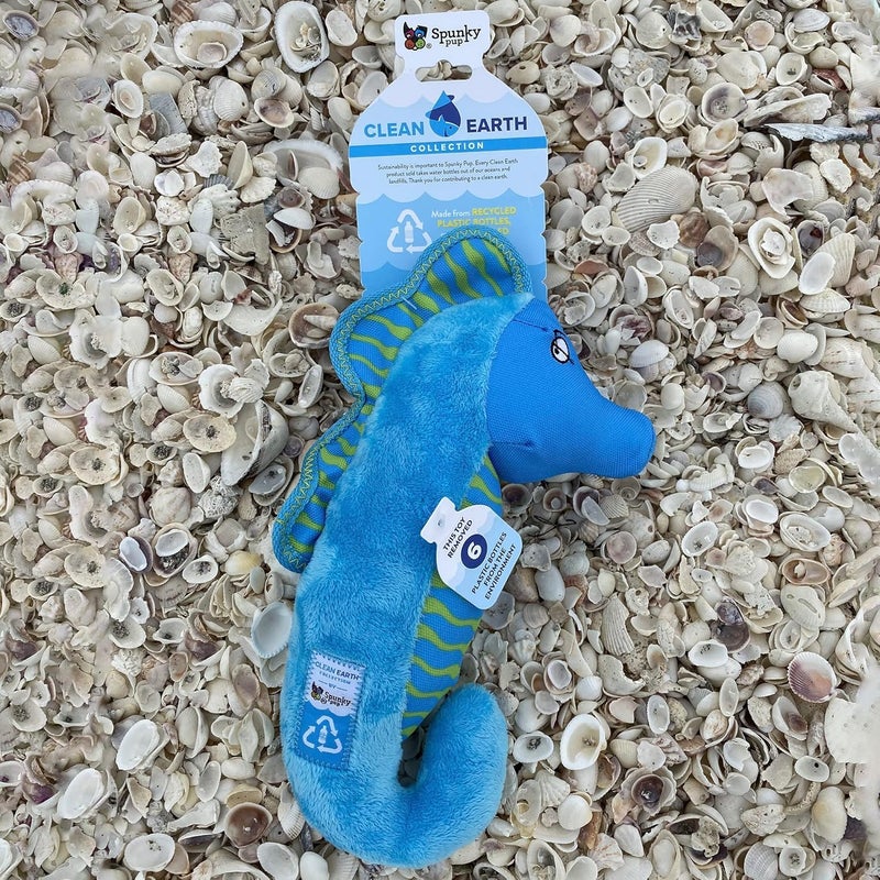 Spunky Pup Clean Earth Recycled Seahorse Dog Toy | Made from 100% Recycled Water Bottles | Eco-Friendly | Squeaker | Plush Toy for Small to Medium Dogs | Made in The USA - Image 2